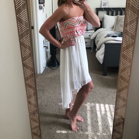White Summer High Low Dress, Strapless - Picture 1 of 3